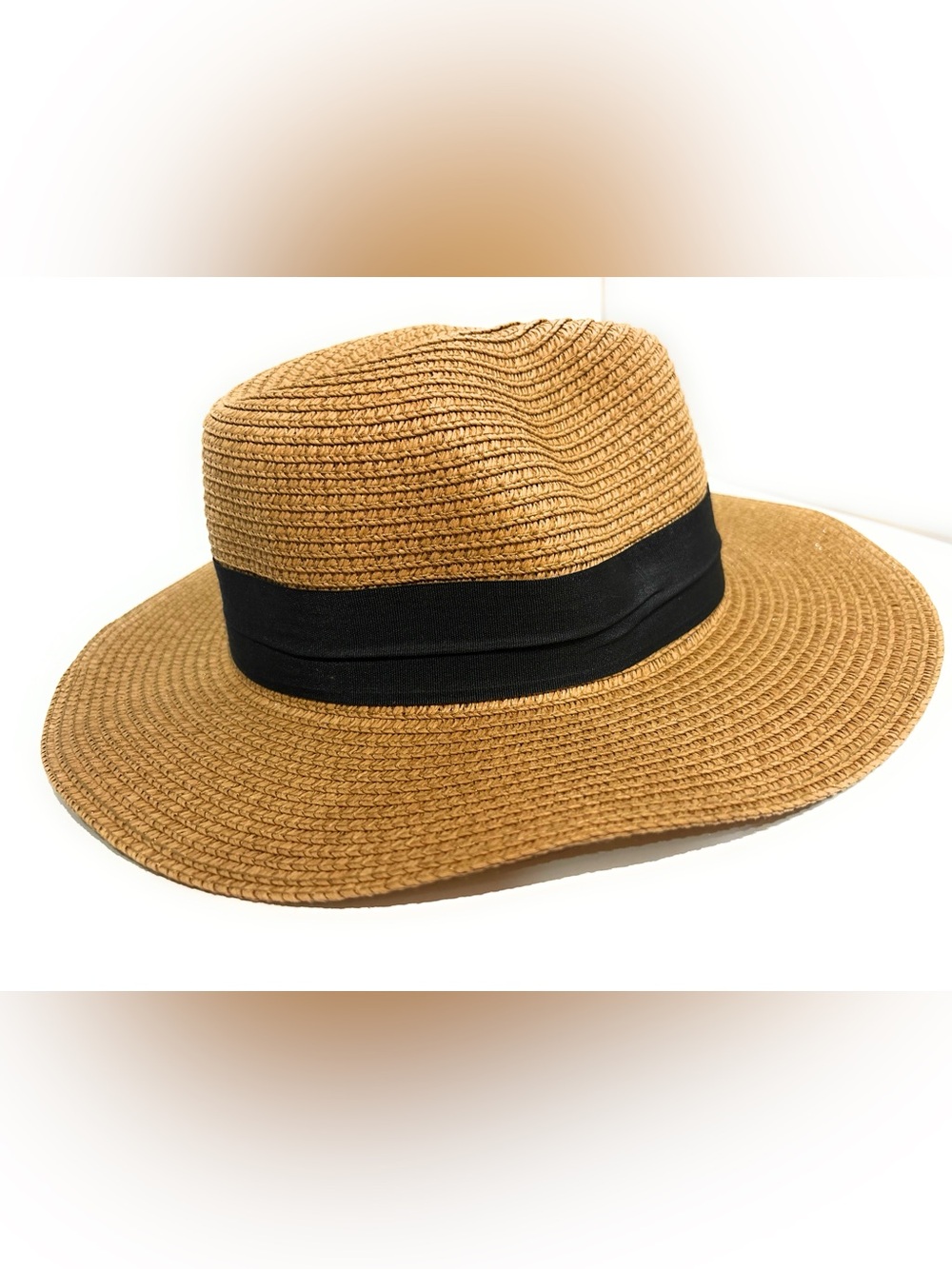 Tan Straw Fedora Hat with Black Band - Women's Sun Hat